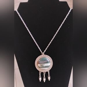 Vintage 15.5" Bloodstone Necklace & Pendant GemstoneSilver Plated Large